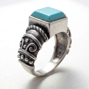Vintage FAS Sterling Silver Turquoise Bali-Style Cigar Band Ring - Size 7.5